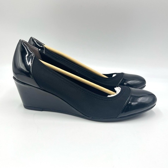 Life Stride Shoes - LifeStride Women's Juliana Stretch Black Wedge Pumps Heels Shoes Size 8